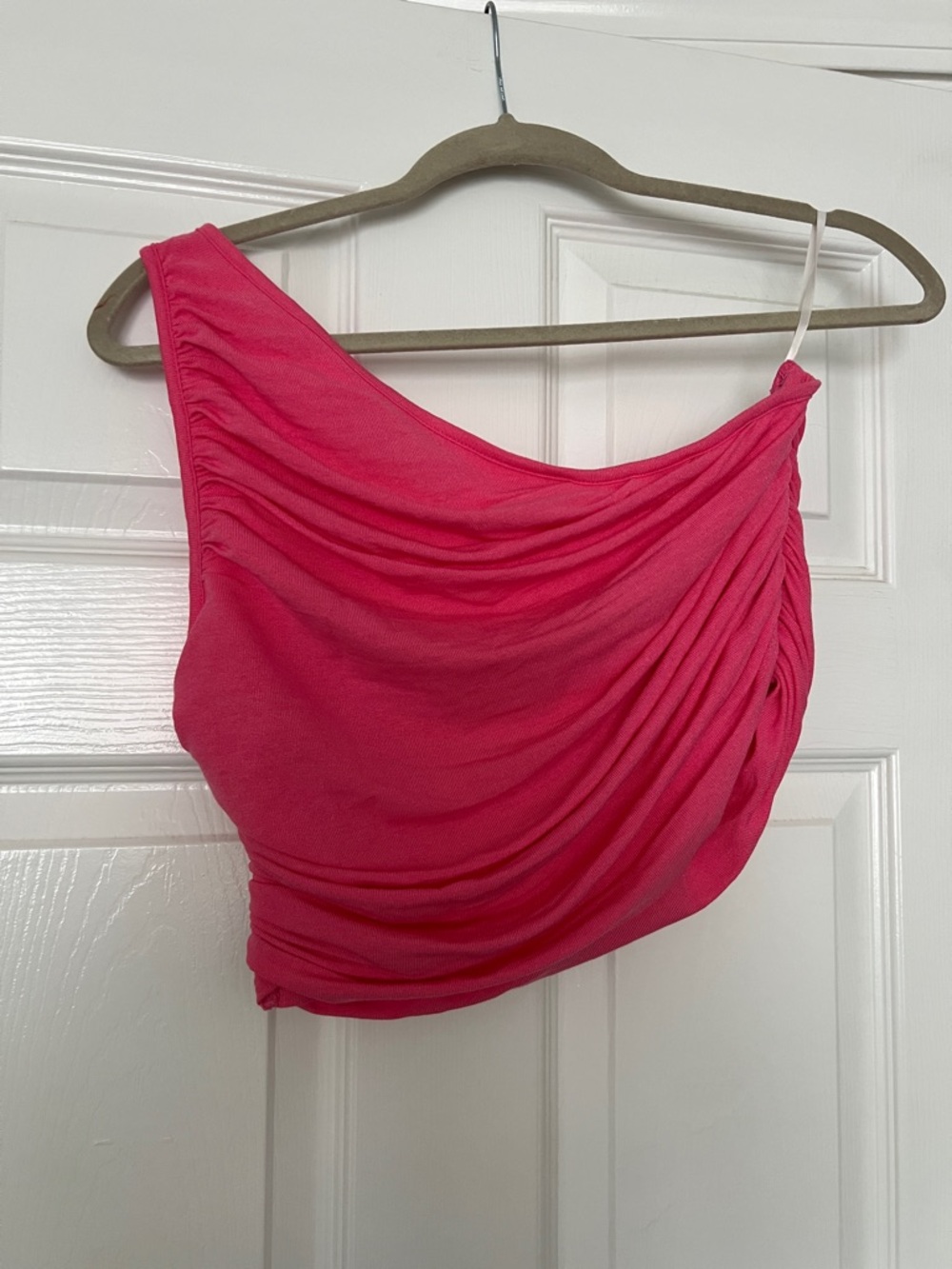 SHEIN Hot Pink One-Shoulder Ruched Crop Top